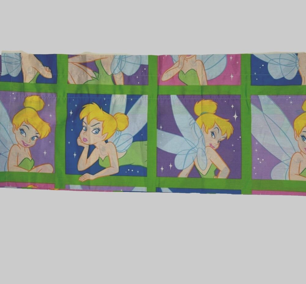 Disney TINKER BELL Colorful Blocks Valance Curtains Each 84x15" Set of 2 Y2K